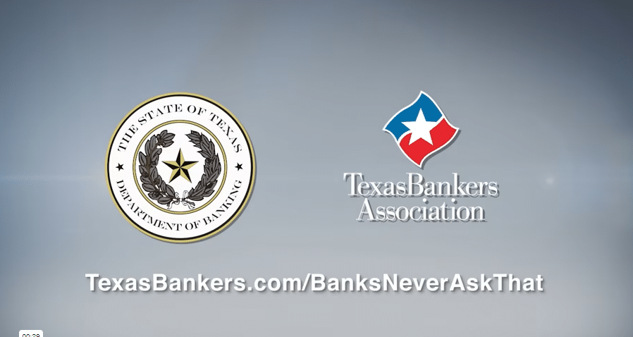 Logos of Texas Bankers Association and Texas Department of Banking