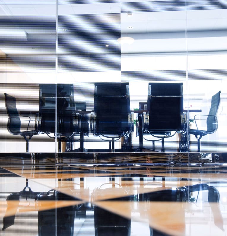 Conference room, empty table.