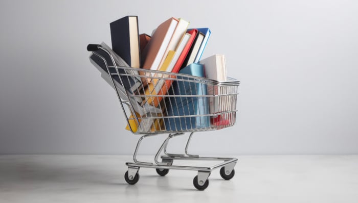 Shopping cart filled with books